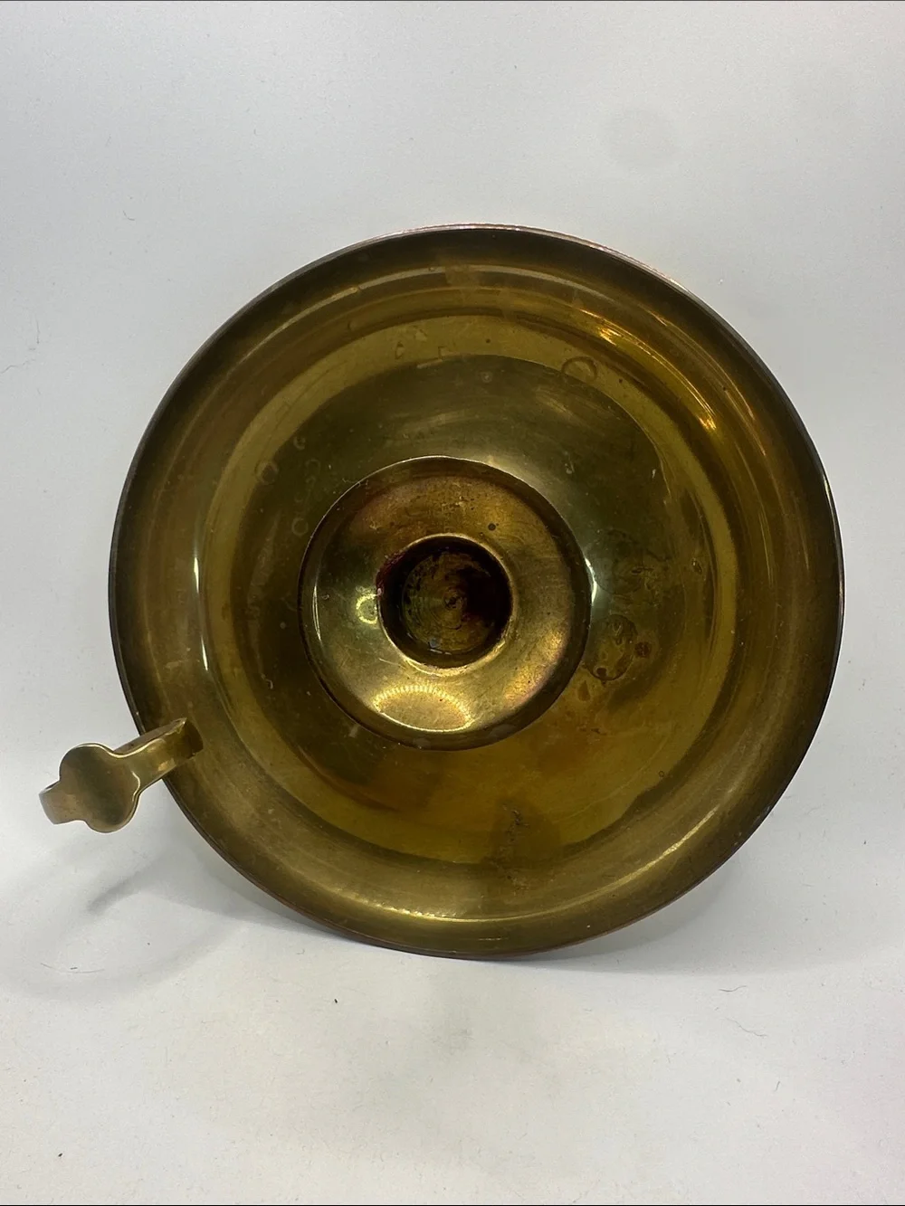 Brass Chamberstick Candle Holder - Handled Tray Style 7” diameter